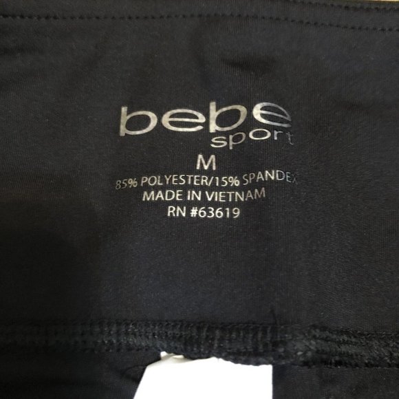 Bebe Sports Black biker shorts Logo Back Pink orange Stripes Size Medium M - Picture 3 of 7